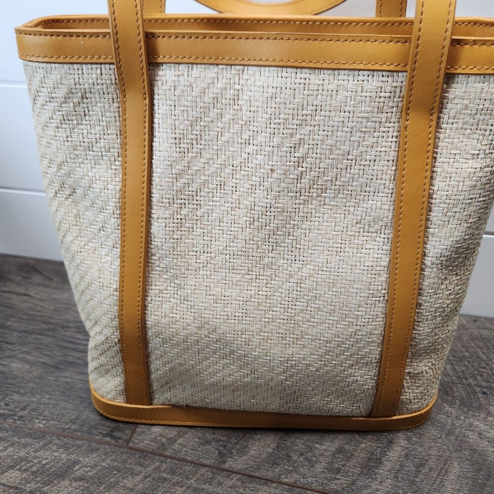 Vintage Etienne Aigner Woven Straw Summer Tote Bag Fruit Print Liner Brown - Picture 14 of 16